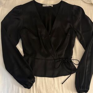 Abercrombie & Fitch Black Satin Wrap Blouse